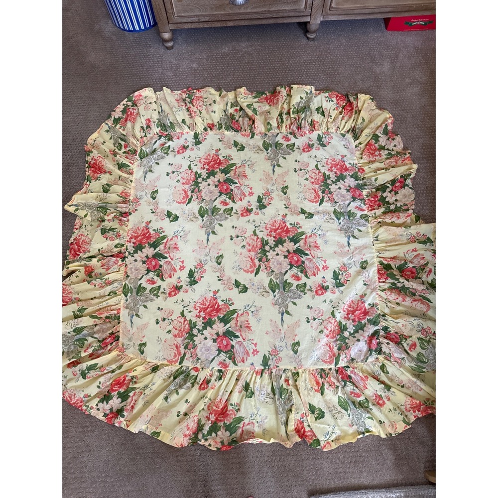April Cornell Floral Ruffle Cotton Square Tablecloth Yellow Pink Cottagecore 3'